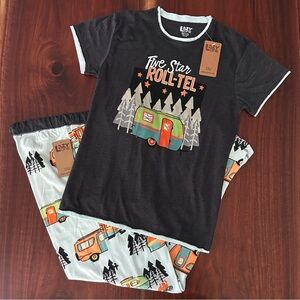 Lazy One Pajama Set Five Star Roll-tel Camping Size X-Small NWT
